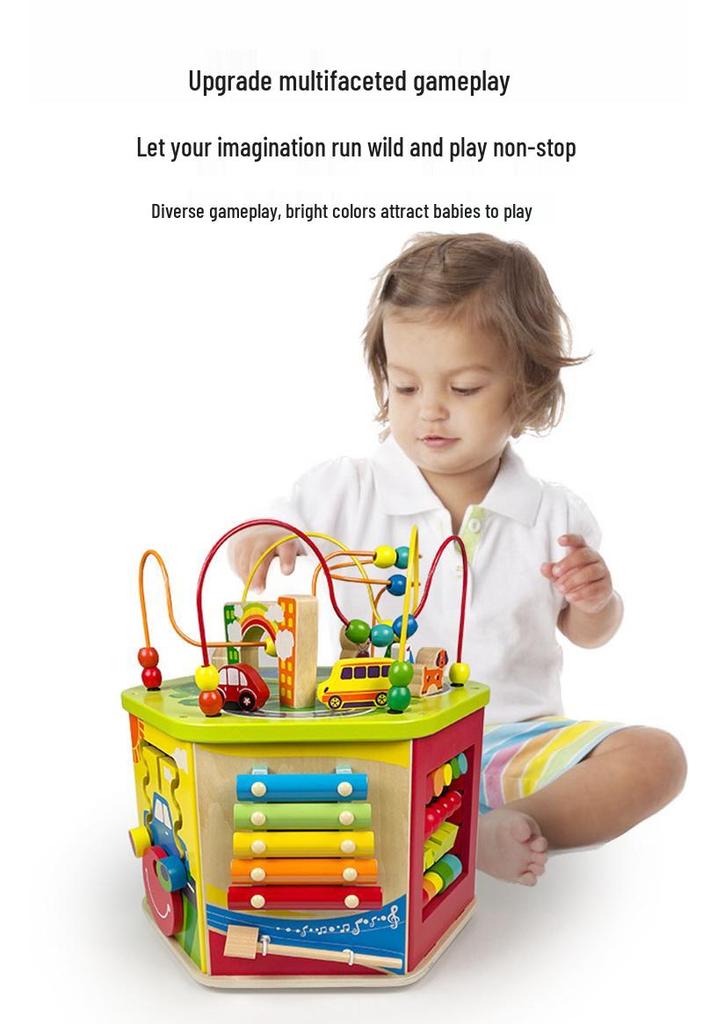 Multifunctional Wooden Early Education Maze and Bead Box for Children Ages 1-3