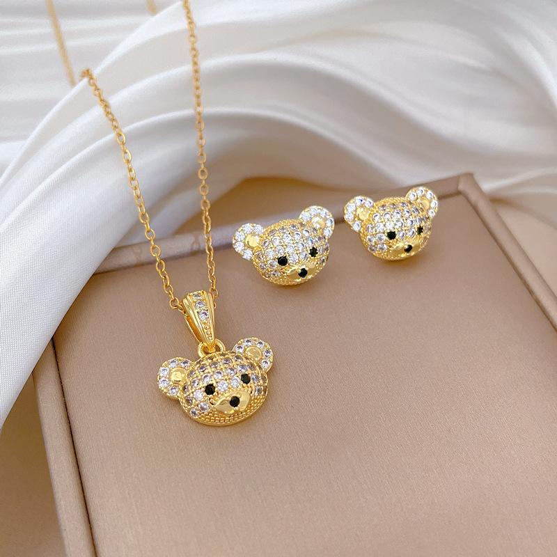 [Set] Animal Bear Set Light Luxury Wedding Necklace Women'S Versatile Clavicle Chain Titanium Steel Chain
