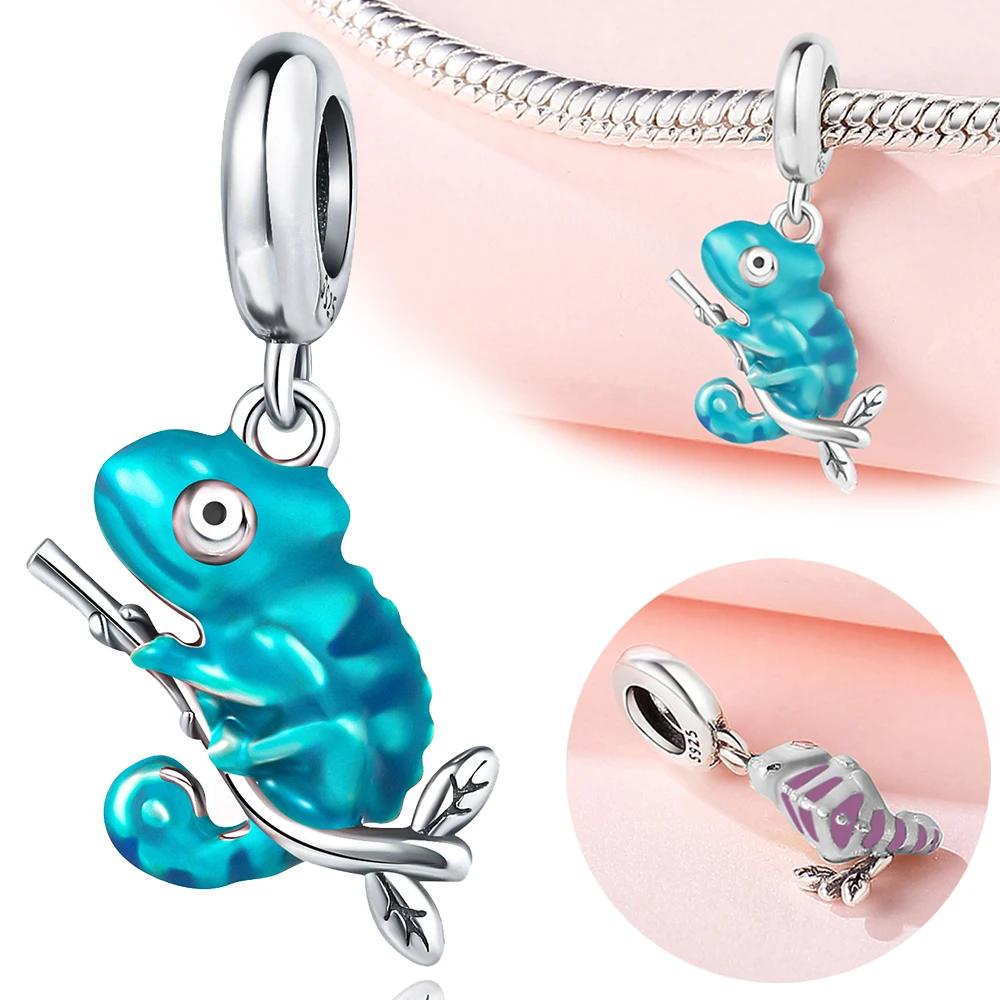 Copper Color Forest Chameleon Charm Pendant Beads Fit Charm Bracelet Original For Women Diy Jewelry Making