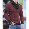 Men's Casual Solid-color Patchwork Style Long-sleeved High-neck Sweater, Men's Fitted Knitted Pullover, Scarf Collar Sweater