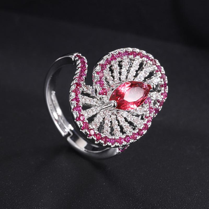 Light luxury heavy industry inlaid zircon ring ring dinner wedding temperament red zircon ring