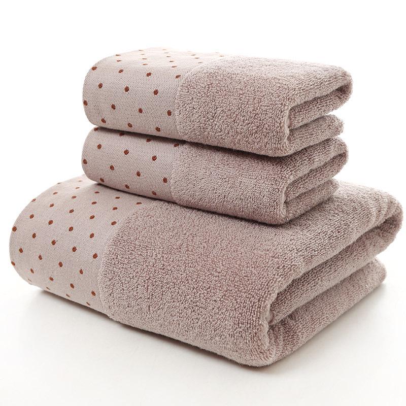 

100% Cotton Polka Dot Bath Towel Set, Customizable Logo, Soft & Absorbent, 3-Piece Gift Set, New Product Promo Bath Towel: 70x140cm, Hand Towel: 35x75cm светло-коричневого