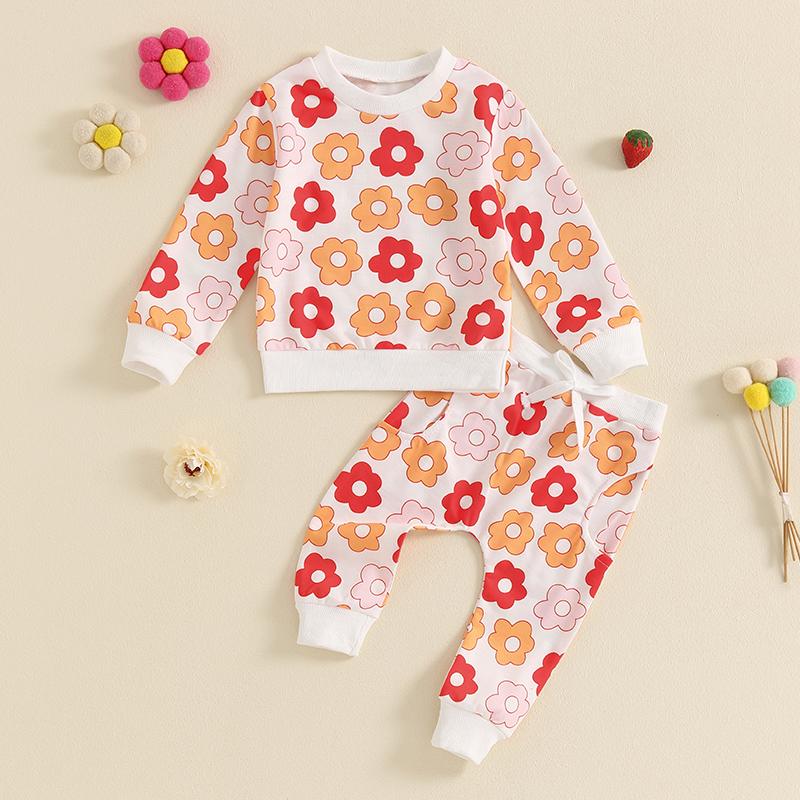 Autumn New Children Long Sleeve Clothes Set Baby Girls Floral Print Sweatshirt + Casual Pants 2pcs Suit Kids Sports Outfits
