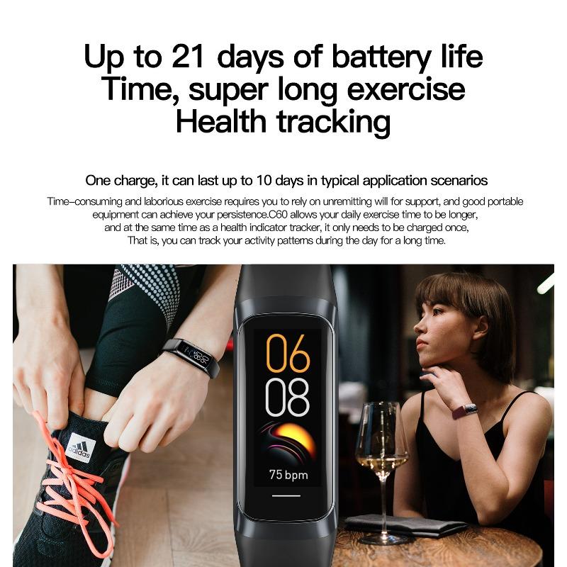 New C60 Temperature Measurement Smart Bracelet, Blood Pressure, Heart Rate, Blood Oxygen, Sleep, Exercise Step Counting, Health Monitoring