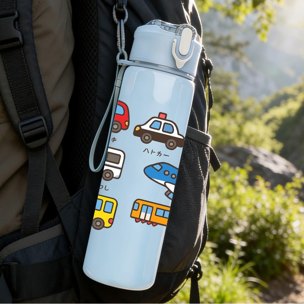 1PC Multi Truck Vehicle Seamless Pattern 750ml Color Plastic Sports Water Bottle Leakproof Flip Straw Lid Suitable for Sports Office Home Use