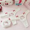 Cute Kitty Rhinestone Bow T-Back Underwear: Pure Cotton, Sporty, Comfortable Thong for Students and Young Women