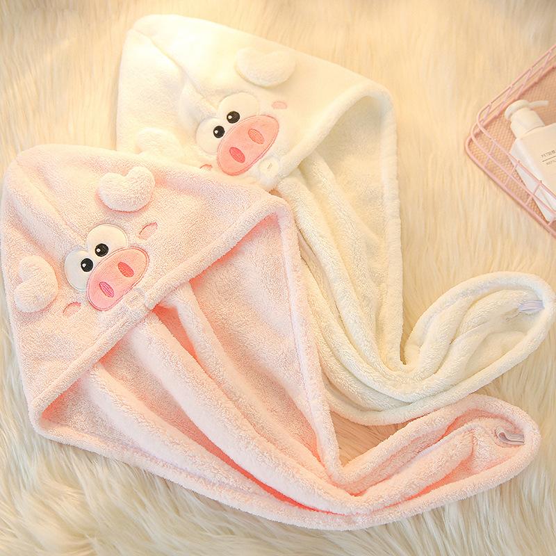 Cartoon Piglet Joe Coral Fleece Dry Hair Cap Face Wash Makeup Remover Shower Cap Women's Absorbent Quick-drying Hair Towel