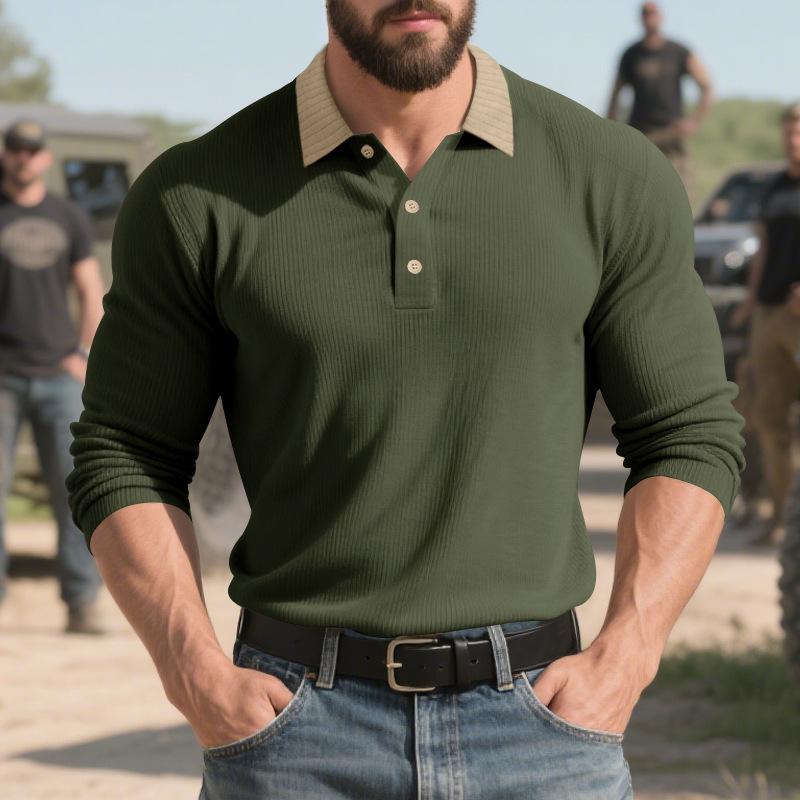 Men Long Sleeve Polo Shirt Casual Style Autumn