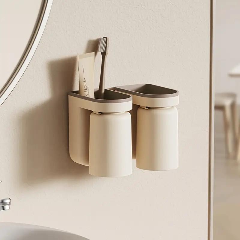 Bathroom Accessories Set Toothbrush Holder Toothpaste Organizer Self-Adhesive Wall Mount Toothpaste Toothbrush Cup Storage Rack