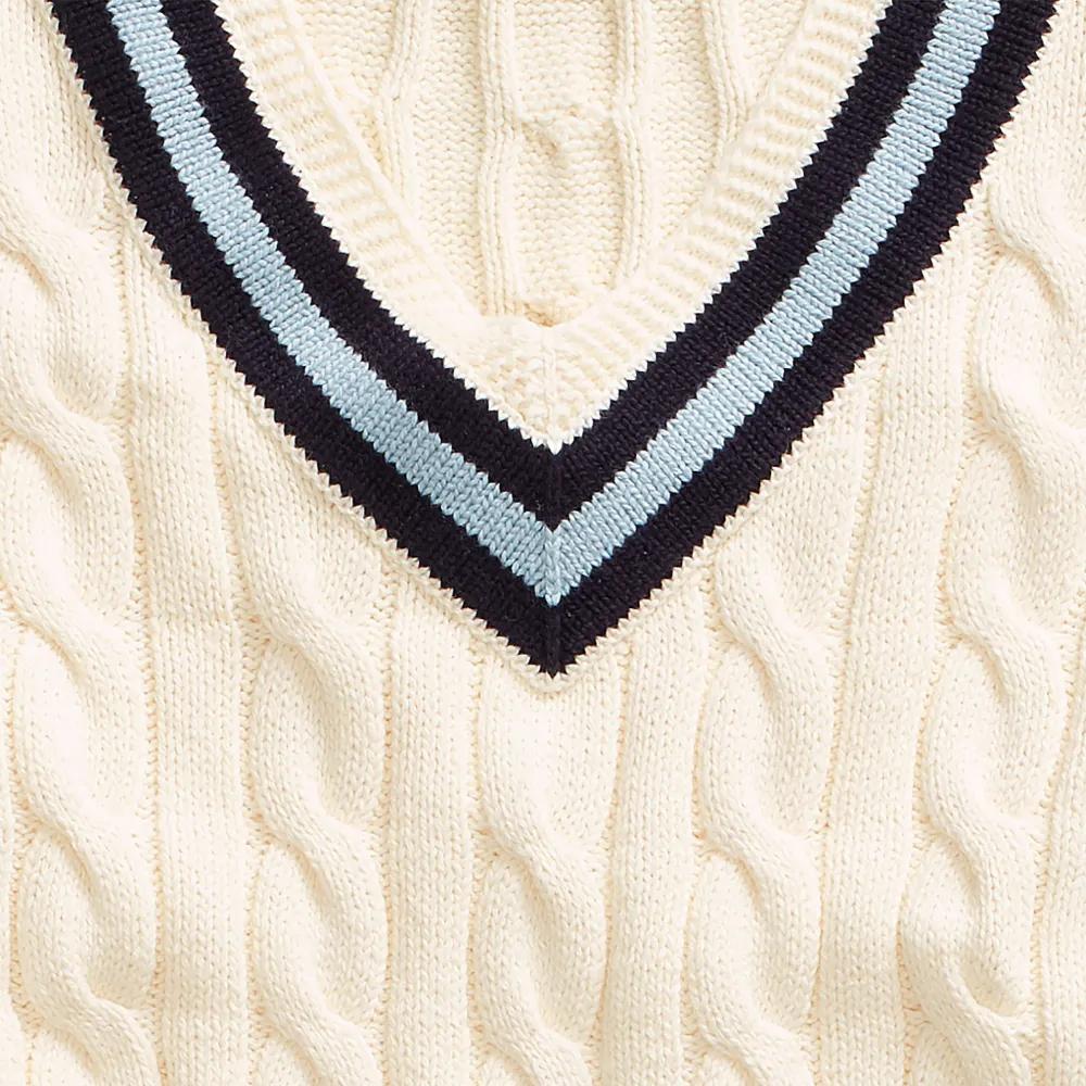 Polo Ralph Lauren Striped Detail V-Neck Long Sleeve Cable Knit Sweater Standard Fit Men sweater 710742326-001