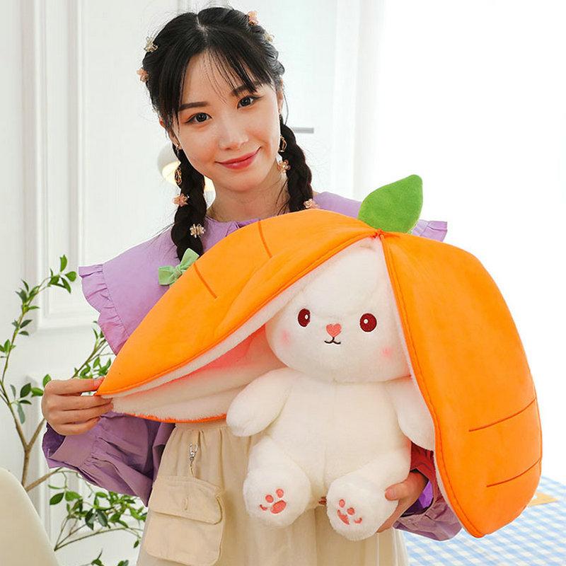 35-60cm Giant Size Lovely Rabbit Turn to Caot Strawberry Dolls Doll Fruit Transfigured Bunny Plush Toy Stuffed