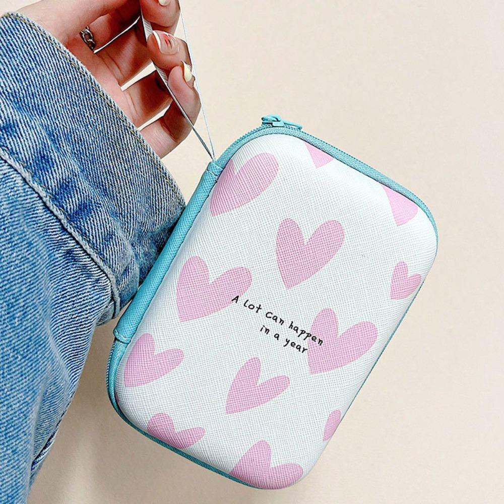 Cartoon Print Data Cable Storage Box Hard Shell Coin Purse Portable Charger Protective Cover