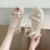 Fashion Sandals for Women Pearl Diamond Korea Sandal Luxury Summer Asian Size Woman Shoes Vintage Comfortable and Elegant 2025 Footwear