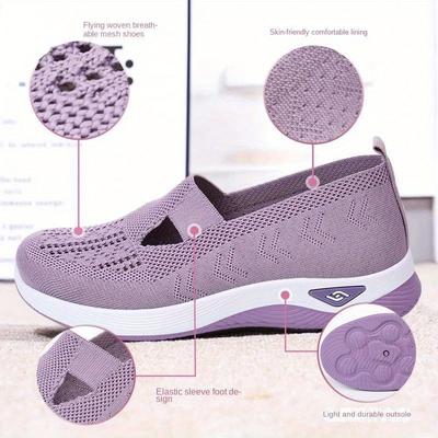 Einfarbige Strick-Sneaker für Damen – lässige Wanderschuhe mit Plateausohle und weicher Sohle