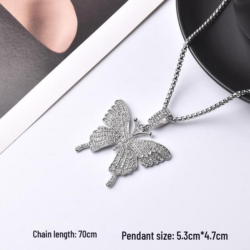 Trendy Cross-Border Rhinestone Pendant Necklace: Unisex Hip-Hop Style Stainless Steel Chain.