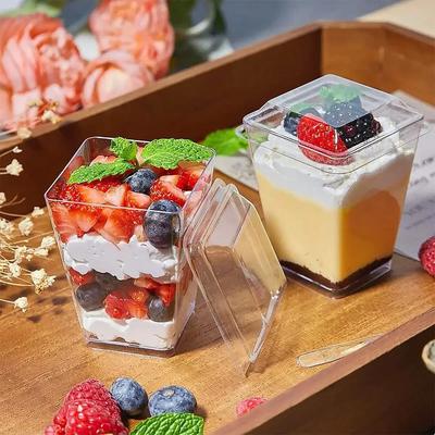 10 Stück - Einweg-Moussebecher aus Kunststoff, treppenförmiger Becher, Puddingbecher, Dessert-Kuchenbecher, Vorspeisen-Gelee, Joghurt, Mousse-Dessert