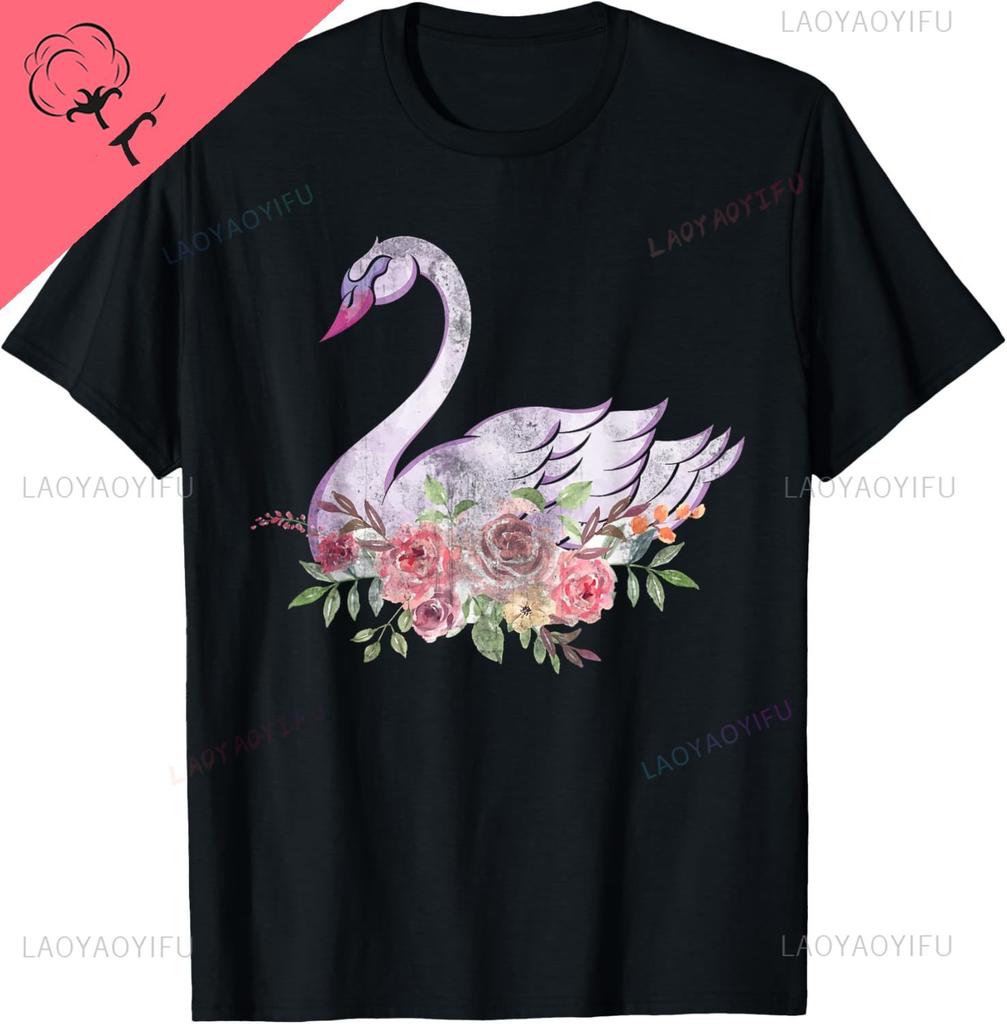 Women Girls Gift Pretty Animal Flower Crown Swan Mens T Shirt  Print on Demand Print Original Design Gifts T Shirts Camisas