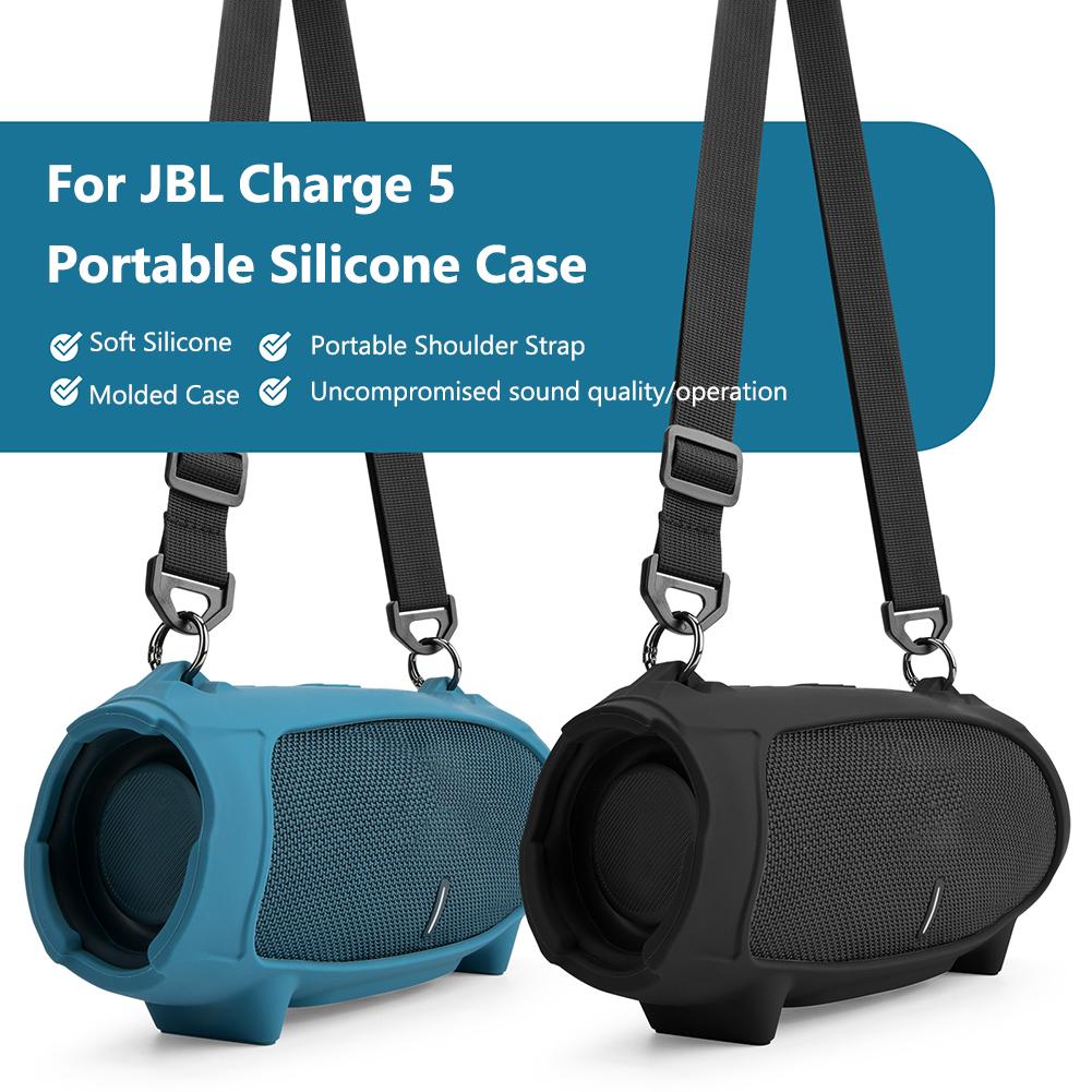 Premium Silicone Cover Case with Strap for JBL Charge 5 Speaker Offers Anti-Fall Protection and Portability