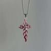 New Hip-hop Personality Red Drip Glazed Flame Sliver Color Relief Cross Pendant Necklace for Men Women Gothic Halloween Jewelry