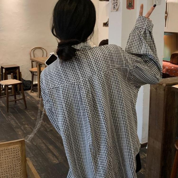 Wiosenne jesienne bluzki z długim rękawem zasznurowane Plaid Patchwork pojedyncze piersi koszule damskie dorywczo luźna odzież w stylu Preppy
