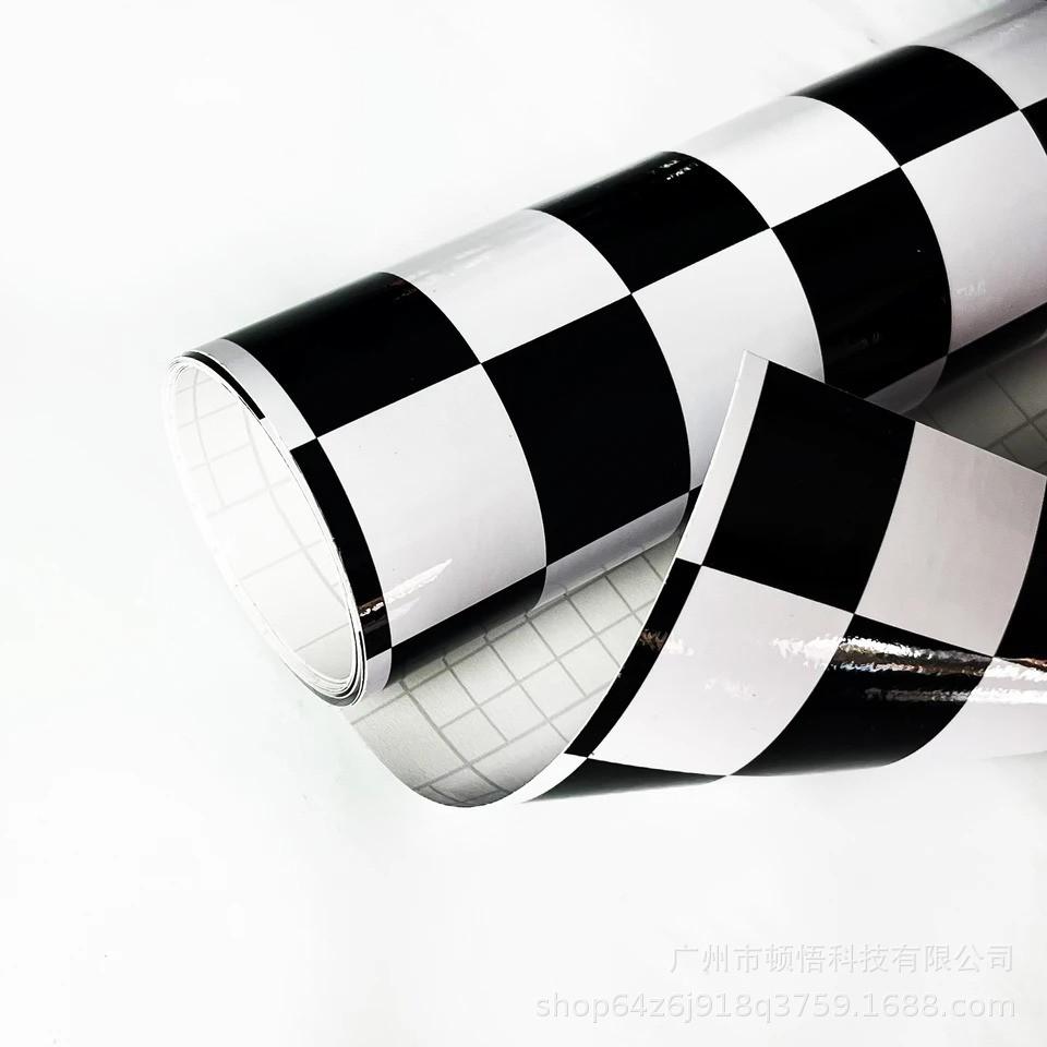 White Black Checker Pattern Bright Surface Stickers For Car Motorcycle And