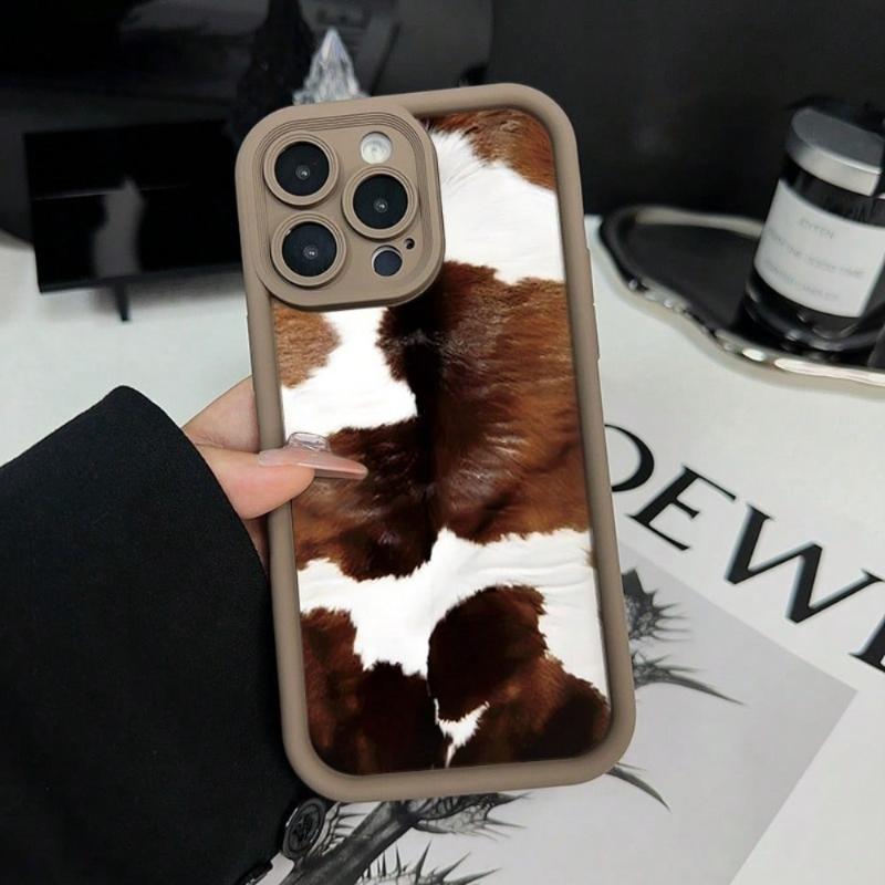 Custodia per telefono marrone con motivo mucca creativa adatta per iPhone 17 16 15 14 13 12 11 Pro/Max/Plus cover posteriore anti-caduta e anti-urto