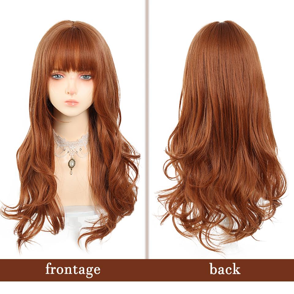 WTB Orange-brown Long Curly Synthetic Wig Female Daily Fluffy Natural Straight Bangs Orange-brown Long Curly Wig