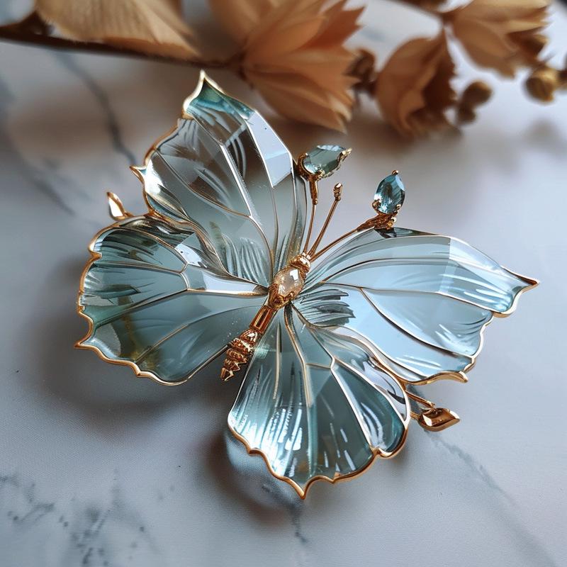 Retro Crystal Butterfly Brooch Pendant by Bo Xin Yun - Two-in-One Original Design