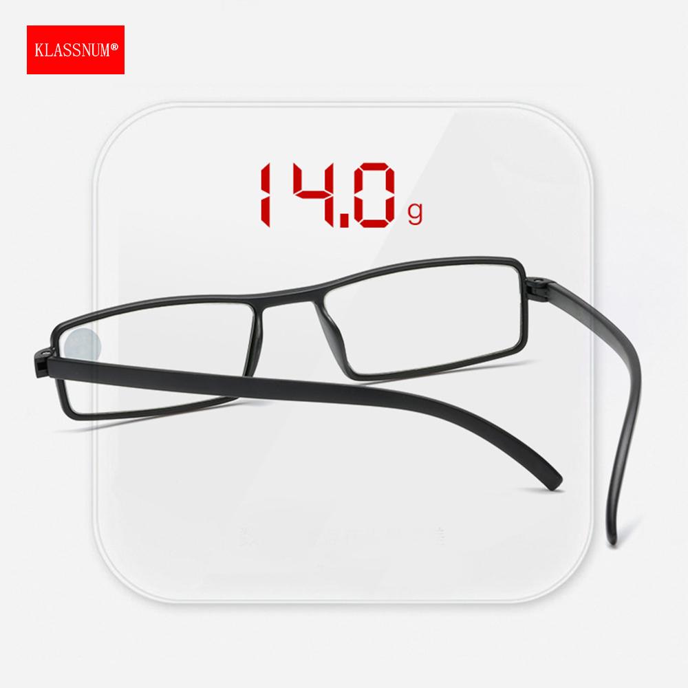 KLASSNUM Men Narrow TR90 Frame Magnifying Glasses Ultra Light Reading Glases Women Anti-blue Light Optical Glasses +1.0-+4.0