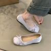 New Breathable Silk Ballerinas Ballet Flats Women Autumn Slip on Loafers Square Toe Bowknot Flat Casual Shoes Zapatos Mujer
