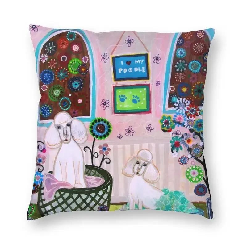 Pink Convertible Pillowcase White Poodle Home Decor Dog Lover Sofa Cushion Cover Living Room  Bedroom