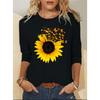 Women's T Shirt Tee Butterfly Sunflower Black Blue Gray Print Long Sleeve Weekend Fashion Crew Neck Regular Fit Spring & Fall