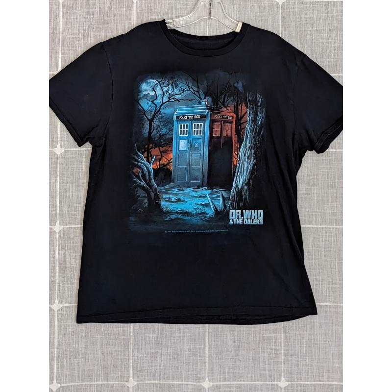 Dr Who The Daleks Shirt Mens Large Black Graphic T-shirt 2014 Sci Fi Phone Booth -