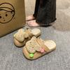 Cute bear cartoon cotton slippers women wear winter thick bottom warm indoor home removable wool cotton slippers
