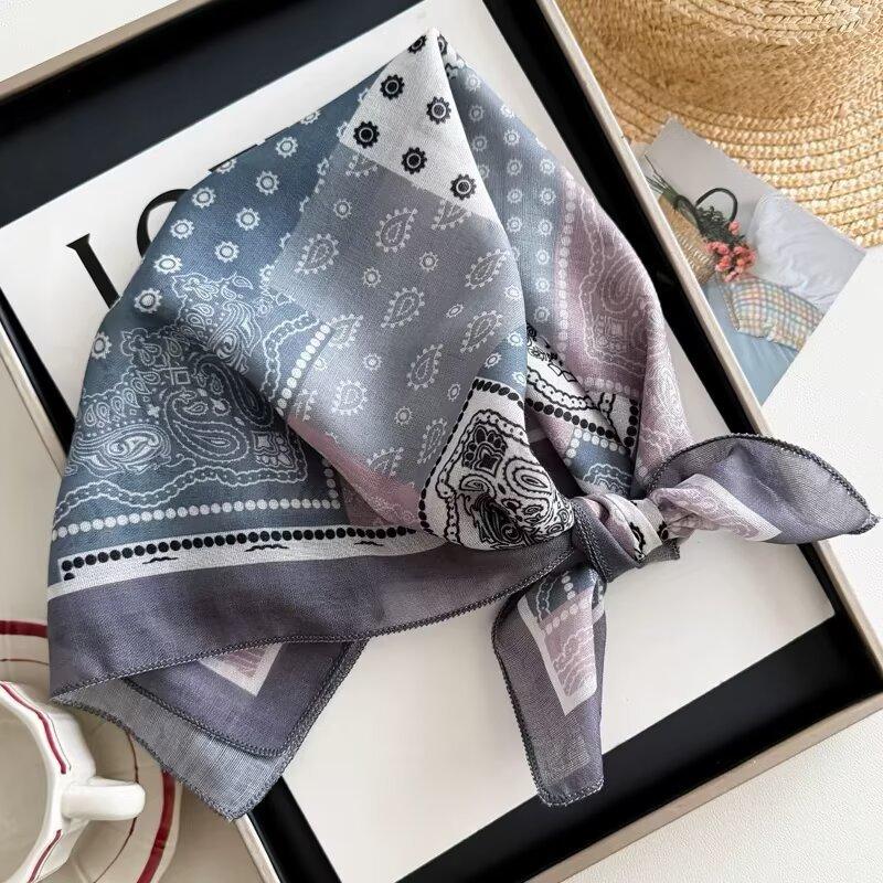 Cotton and linen geometric polka dots retro printed silk scarf women's square scarf high-end shawl sunscreen neck scarf headscarf scarf