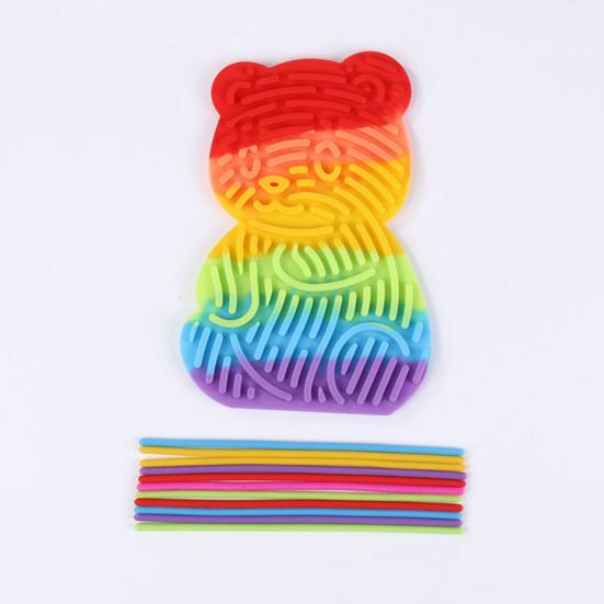 Cartoon Bear Sensory Activity Board Stress Relief Double Sided Sensory Board with Silicone Strings Boys Girls Silent Fidget Toy Travel Essentials