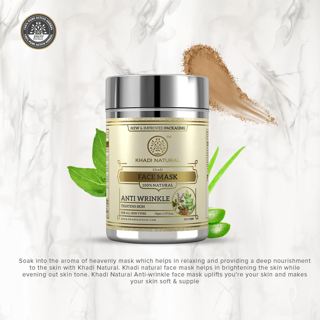 KHADI NATURAL Anti Wrinkle Herbal Face Mask 50g Pack of 1 for Brightening and Youthful Skin