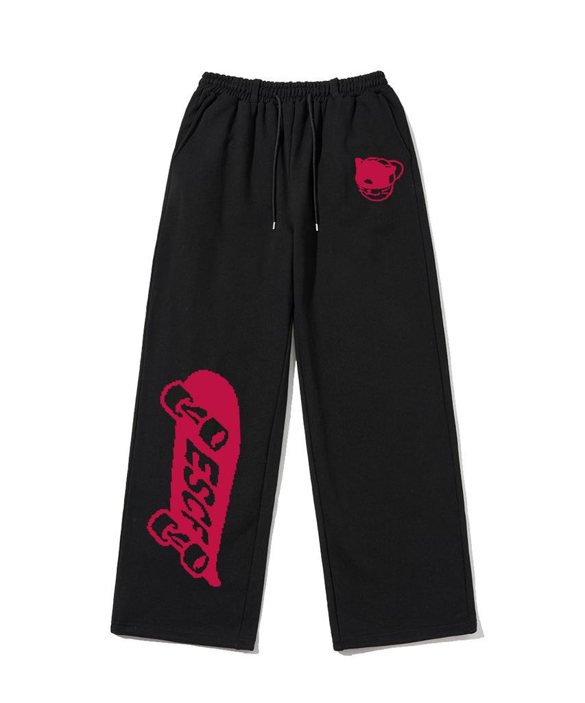 ESCAPEFROM Hip Cat Skateboard Print Sweatpants Black