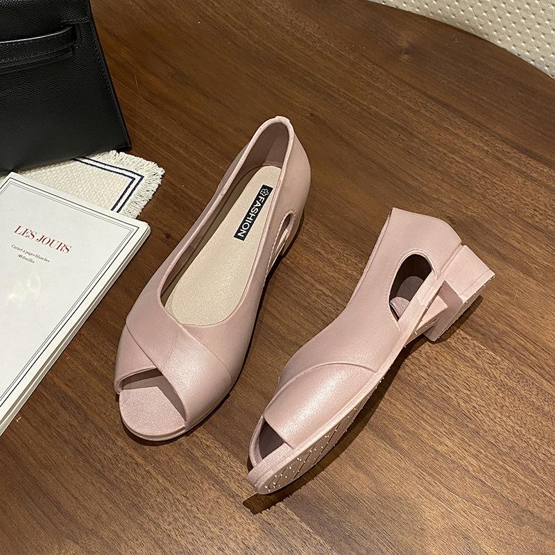 Heli Shark Damen Sommer Neue Sandalen Tasche Absatz Fischmaul Dicker Absatz Mode Sandalen Flach Lässig Oberbekleidung Handschuhe Schuhe