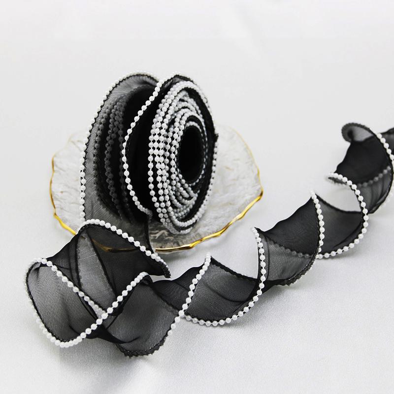 

(5yards/roll)4cm Pearl Edge Organza Ribbon Wave Silk Lace Children Hair Accessories Lolita Handmade Decorative Gift Box Wedding 5 yards чёрный