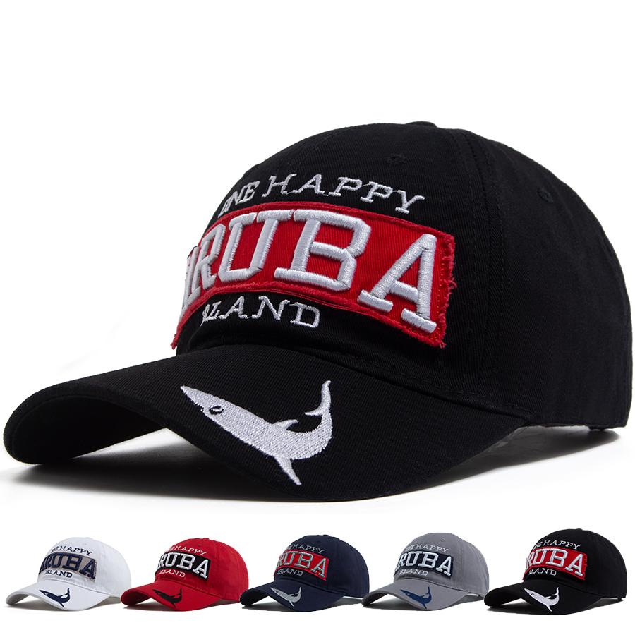 New ARUBA Letter With Shark Embroidery Baseball Cap Men Women Casual Sun Hat Cotton Soft Top Snapback Outdoor Sports Visor Cap