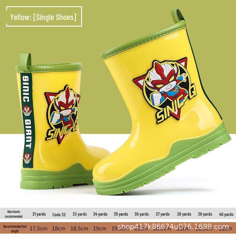 Cizme de ploaie din cauciuc anti-alunecare pentru copii - design chinezesc Superman, pantofi calduri impermeabili pentru elevi