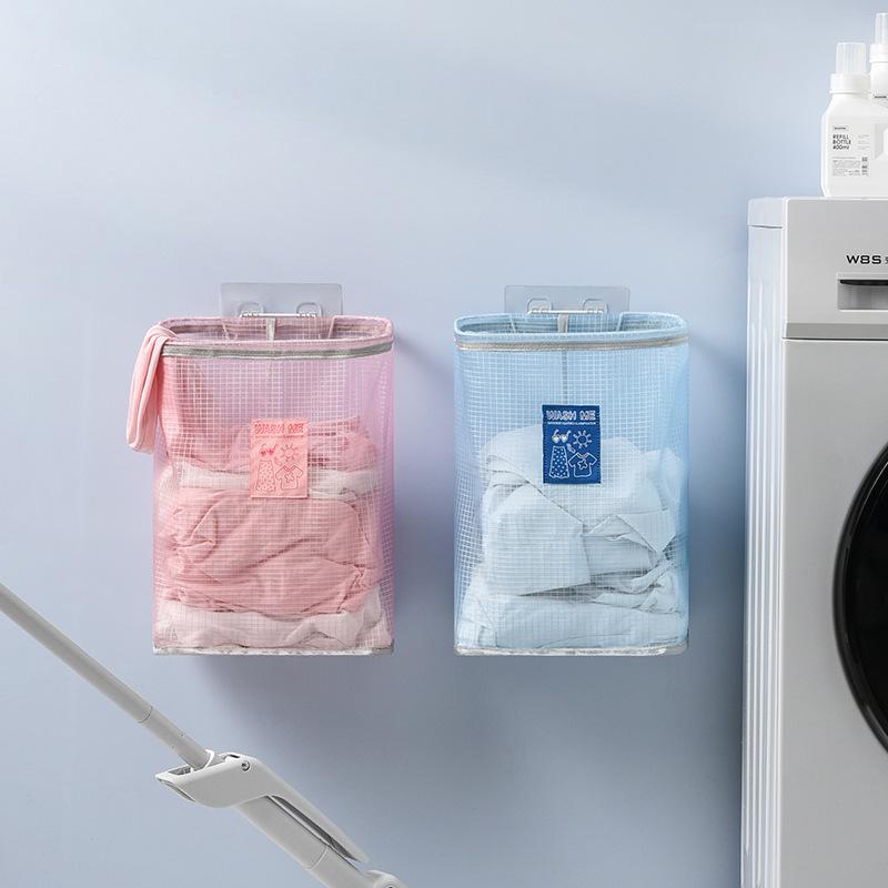 Wall-Mounted Foldable Mesh Laundry Hamper & Toy Storage Basket