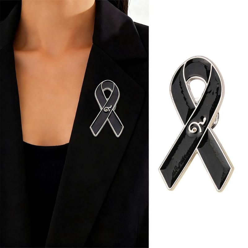 10 Piece Stylish Black Ribbon Badge For Cancer Awareness Programs And Formal Clothing Alloy Enamel Brooch Corsage Pin
