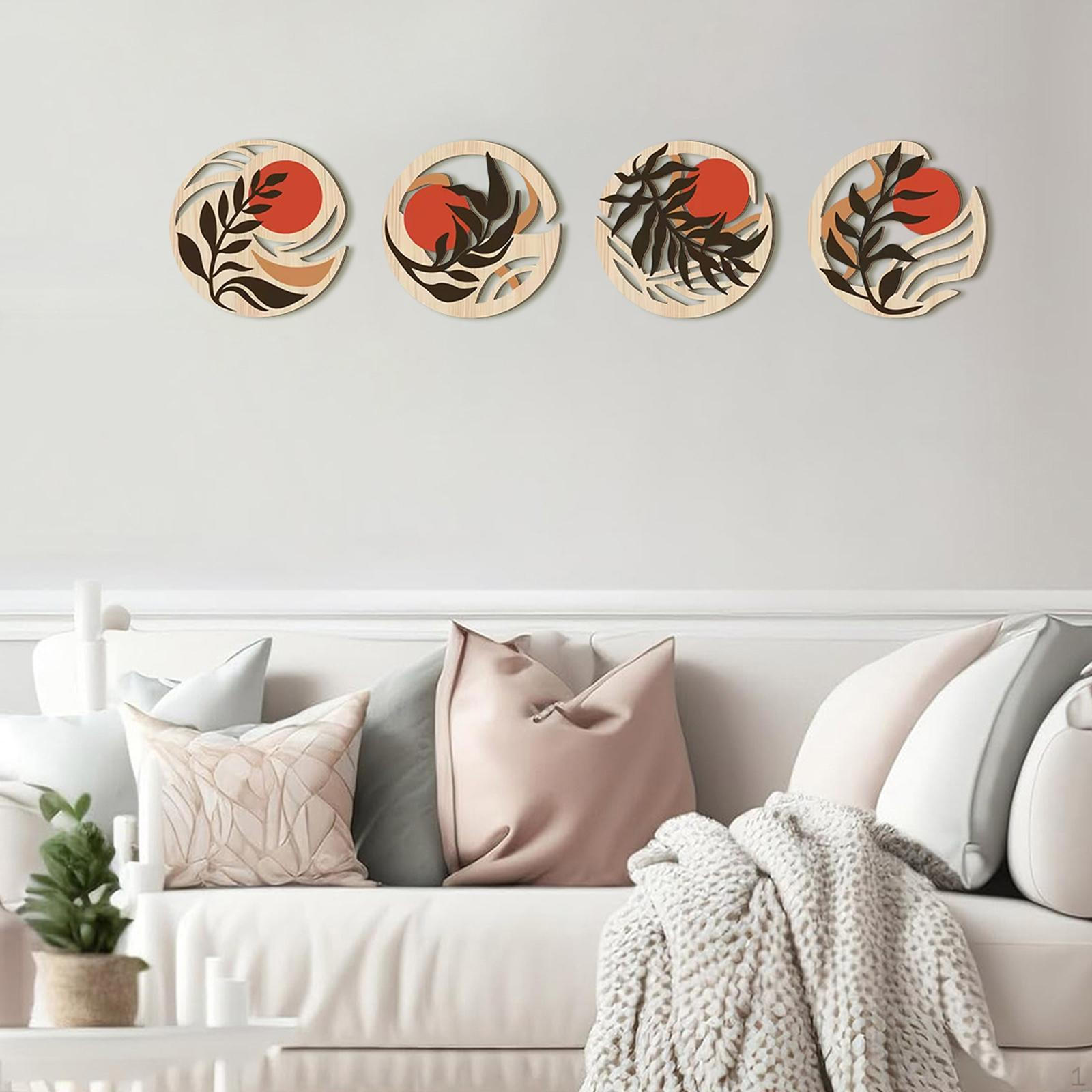 

4 Pieces Wooden Wall Art Decor Bohemian Circle Decorative Hanging Decoration Sculpture for