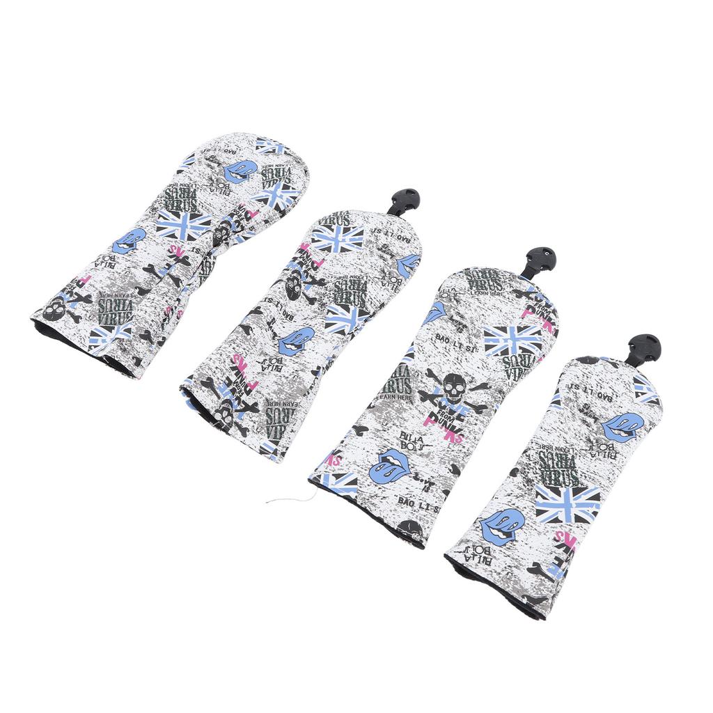 4 ks Krytů hlavy golfových holí s potiskem lebky PU Nastavitelná číselná visačka Chránič golfových holí Headcover Set