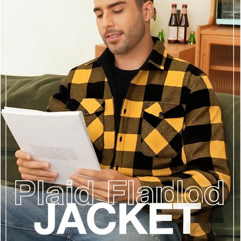 New Flannel Men's Shirt with Two Pockets and Fleece Lining – Loose-Fit Checked Shirt, Long-Sleeved Men's Top