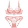 Sexy Ultra-thin Lace Underwear Fashion Ribbon Big Chest Small Semi-see-through Bra Suit Women