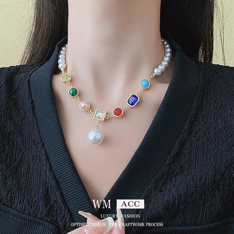 Colorful Crystal Pearl Beaded Versatile Necklace - Light Luxury & Fashionable Design
