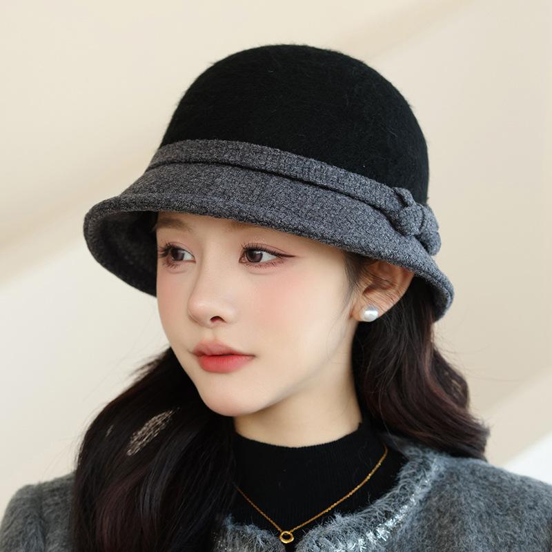 Wool Bucket Hat Women's Autumn and Winter Warm Elegant British Retro Basin Hat Fashion Winter Hat for Women, Ladies Winter Hats
